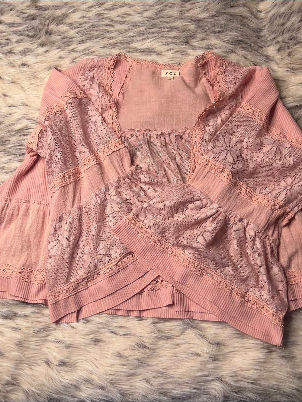POL Pink Lace Knit Kimono Cardigan - Picture 4 of 6